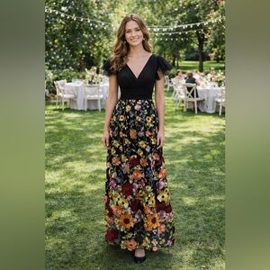 Mac Duggal 68204 Embroidered Ruched Flutter Sleeve A-Line Dress